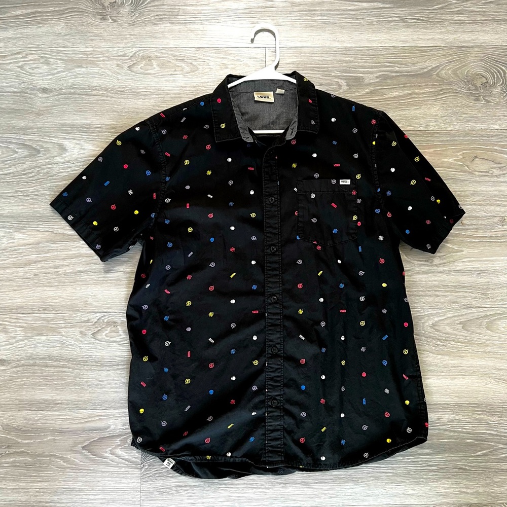 Vans Black Button Down Shirt with Colorful Dots